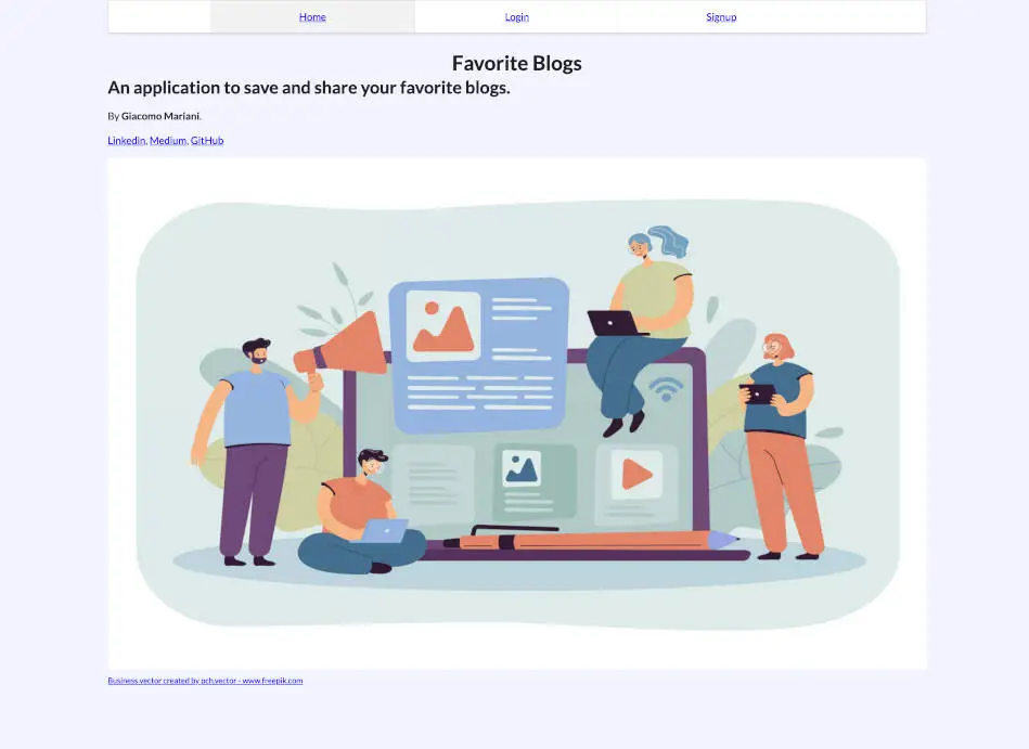 Screenshot from favorite blogs application homepage