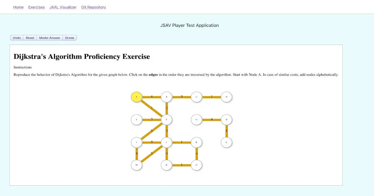 Screenshot from the homepage of the test application for recording and replaying 
		visual algorithm simulation exercises